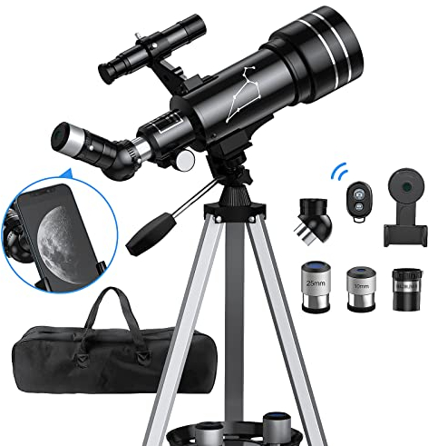 Teleskop Kinder Teleskope Astronomie, Teleskope für Erwachsene Anfänger, 70mm Blende 400mm AZ-Halterung, Teleskop für Kinder Anfänger mit Stativ, Handy-Adapter, Rucksack