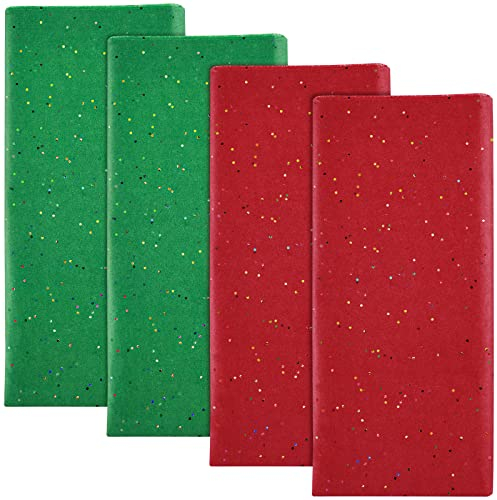 NEBURORA Glitter Tissue Paper for Packaging 50x66cm Green Red Tissue Paper for Christmas Gift Wrapping Bouquet Packaging Craft Paper for Christmas Party Supplies 20 Sheets