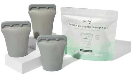 Motif Medical Silicone Breast Milk Storage Bags - Reusable Breast Milk Storage Bags - Durable & Compact BPA Free Breastmilk Storage Bag - Dishwasher-Safe Breast Milk Freezer Bags (10 oz, Pack of 3)