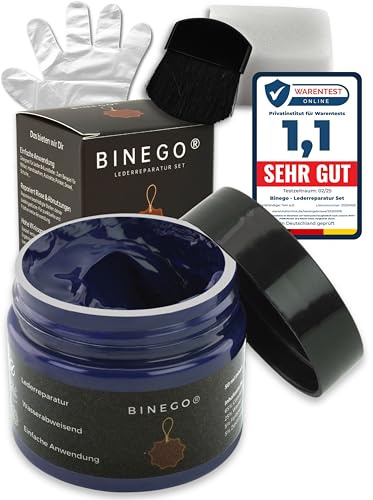 Binego® Lederreparaturset Leder & Kunstleder Reparatur Set | Lederreparatur Flüssigleder Lederfarbe Reparieren Reparaturset Aufbereitung | Farbe Blau Hellblau Marineblau