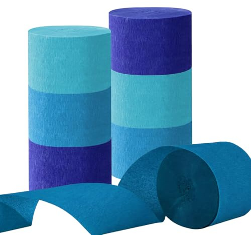 CC wonderland zone Lot de 6 Rouleaux Bleu Dégradé Papier Crépon 3 Couleurs(Bleu du lac,Bleu Saphir,Bleu foncé) pour Décoration de Fête-25M x 4.5cm