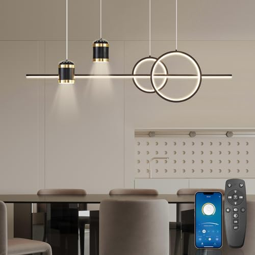 BRIMETI Pendelleuchte Esstisch Schwarz Esstischlampe, 100cm Höhenverstellbar Esszimmerlampen 45W Hängeleuchte Dimmbar Mit Fernbedienung Bluetooth App-Steuerung LED Hängelampe Wohnzimmer Esszimmer Bar