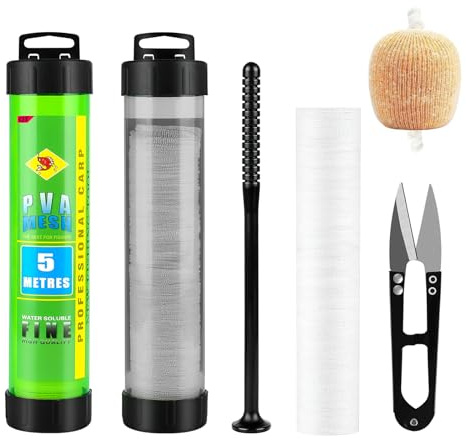 MOSTFUN Red de Pesca de PVA de 5 m, 37 mm de Ancho, Con Bolsa, Tijeras, Juego de Malla de Fusión Rápida, Embudo y Pistón para Cebo de Boilie