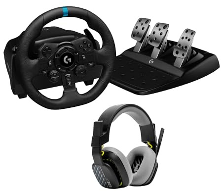 Logitech G G923 Racing Wheel and Pedals, TRUEFORCE up to 1000 Hz Force Feedback + ASTRO A10 Gaming Headset Gen 2 Wired Headset - Over-ear gaming headphones – PS5, PS4, PC - Black