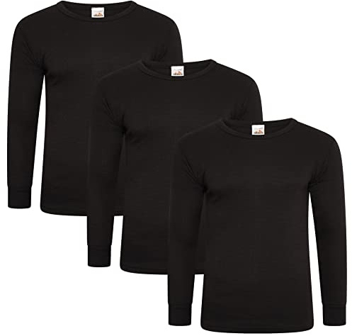 Keanu Mens Thermal Long Sleeve Tops - Pack of 3 - Winter Warm Brushed Underwear Long Sleeve Vest Baselayer - Big Sizes 3XL, 4XL, 5XL (Black, 4XL)