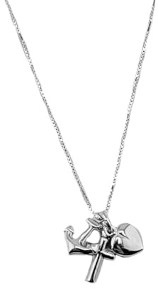 Collana ciondolo argento 925 rodiato Fede Speranza e carità catenina veneziana argento 925 rodiato 40/45/50 cm a scelta simboli delle Tre Virtù Teologali gioiello religioso uomo donna unisex