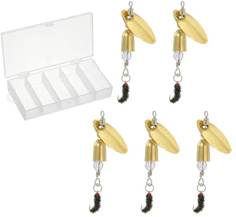 PATIKIL Trout Lures 1/5 oz, 5Pack Trout Spinners Fly Trout Fishing Lures Fishing Spinners Baits Tackle with Tackle Boxes for Freshwater Saltwater Fishing, Gold Tone