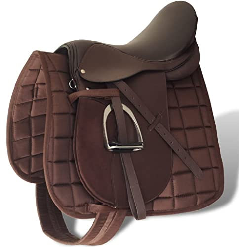 AUUIJKJF Reitsattel Set 44,5cm Echtleder braun 18cm Anzugmöbel