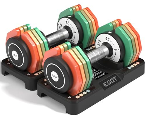 EOAT Adjustable Dumbbells 22.5LB Pair, 5 in 1 Free Adjustable Dumbbell Set with Anti-Slip Handle & Rainbow-colored Weight Plates for Home Gym, Weight Set for Women Men