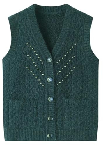 Middle Aged Mother Waistcoat Autumn Knitted Vest Korean Women Winter Beaded Sweater Top