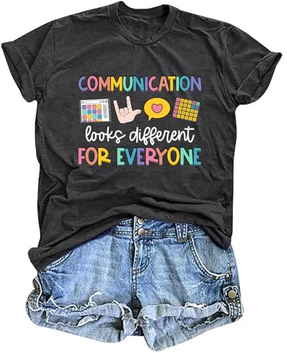 HQP Autism Awareness Shirt Women Teacher Speech Therapy T-Shirts Special Education Teacher Short Sleeve Tops Darkgrey