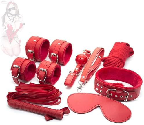Set de juego de rol de 7 piezas de cuero rojo de felpa para fiestas, ideal para aumentar la diversión