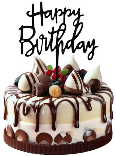 2PCS Happy Birthday Cake Topper Black Happy Birthday Acrylic Cake Toppers Black Acrylic Versatile Cakes Topper Party Decorations