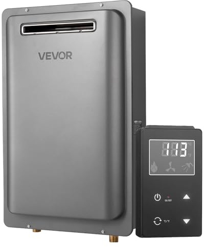 VEVOR Gas Tankless Water Heater, 8Gal Outdoor 191000 BTU Instant Hot Water Heater, Smart Temperature Control & 3/4 inch NPT Interface& Multiple Security Protections for Whole House, Silver Gray