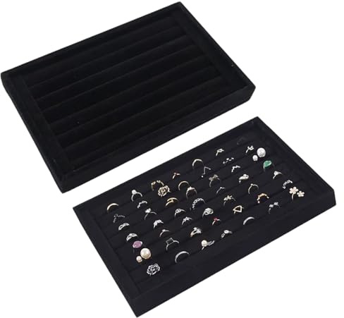 Bustlwor 2 Pezzi Vassoio per Display ad Anello in Velluto, Espositore per Gioielli, per Organizzazione Domestica e Conservazion (Nero)