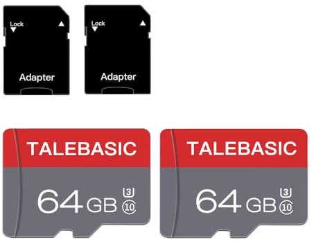 talebasic Scheda Micro SD da 64 GB, classe 10, scheda di memoria TF ad alta velocità, con adattatore SD per tablet/smartphone/fotocamera/autoradio/console di gioco (2 pezzi da 64 GB)