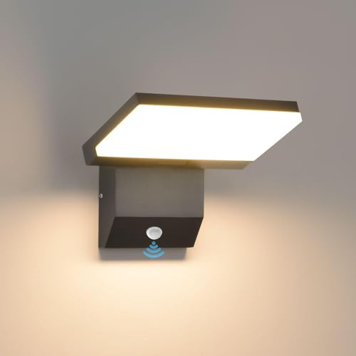 Comely 24W Applique da Esterno LED con Sensore di Movimento, IP65 Lampade Esterno con Pannello LED Orientabile, 3000K Luce Bianca Calda Applique da Parete per Giardino Terrazza Ingresso, Nero