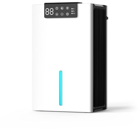 Luftentfeuchter Elektrisch, 12L/Tag mit Digitaler Feuchtigkeitsanzeige, Leiser Raumentfeuchter, Automatisches Abtauen' Schlafmodus, Gegen Feuchtigkeit Schimme, für Schlafzimmer Badezimmer