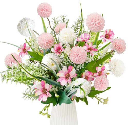 YMIFEEY Fleurs artificielles comme de vraies fleurs artificielles pour le printemps, bouquet de fleurs artificielles en soie pour chambre, table, extérieur (rose blanc)