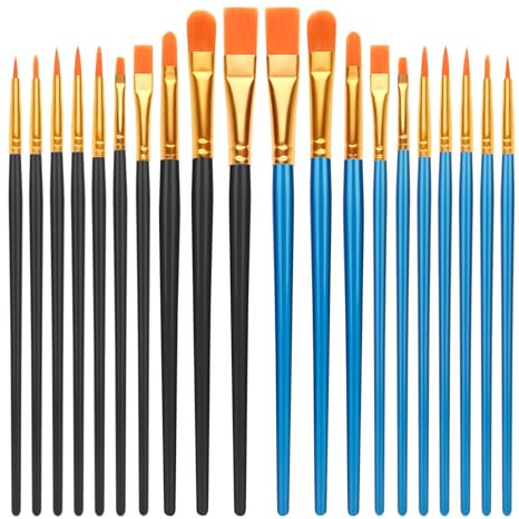 20 PCS Nylon Hair Paint Brushes Set - Flat Art Brushes for Watercolor Oil Acrylics, Face Nail Art, Decorations Models Figurines - 10 navy Blue & 10 black