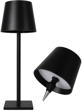VIRTIME Lampada da Scrivania LED Ricaricabile Touch “Polar” – 3 Tonalità, Dimmerabile, Wireless, Attacco Bottiglia, Alluminio (Nero)