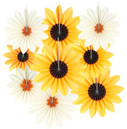 9 Pcs Sunflower Paper Fans,Yellow Party Decorations,Paper Flowers,Hanging Garland for Baby Showers Birthdays Floral Party Supplies Summer Events