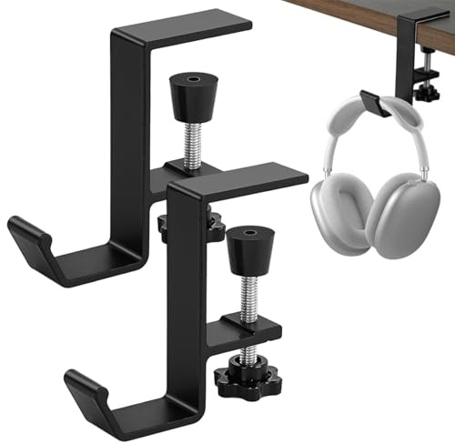 KAHZOR 2 Pezzi Supporto Cuffie Scrivania, Porta Cuffie da Scrivania con Gancio, Gadget e Accessorio per Cuffie da Gioco, Chiavi, Borse (Nero)