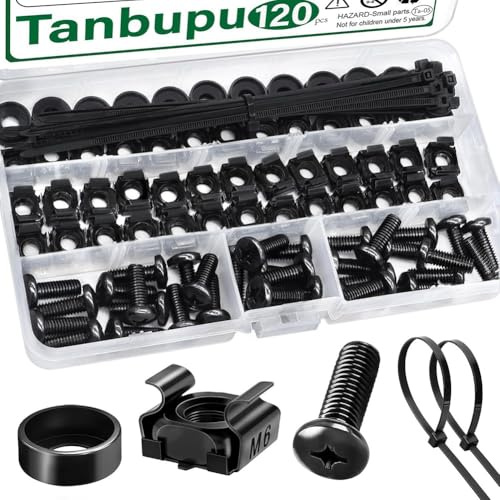 Hipzeepo 120-Teiliges Set M6 X 16 mm Rack-Käfigmuttern und Schrauben für Serverracks, Schränke, Regale und Router