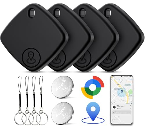 Air Tracker Android, 4 Pezzi Bluetooth Smart Tag, Localizzatore Compatibile con Google Find Hub(Solo Android), IP67 Impermeabile, Smart Tracker Chiavi per Bagagli,Valigie (nero)