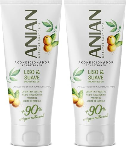 ANIAN - Acondicionador Liso y Suave, 250 ml, para Cabello Indisciplinado y Encrespado, Brillo e Hidratación en el Cabello, con Aceite de Marula, Queratina Vegetal y Ácido Hialurónico (Paquete de 2)