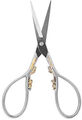 FTVOGUE Craft Ciseaux Antique, Outils de coupe Ciseaux Style en Acier Inoxydable Tailleur Ciseaux Ménage Bricolage Couture Découpage(argent avec motif en or)