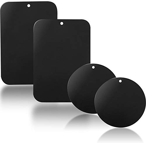 YGKJ 3M Adhesive Metal Plate, 4 Packs Universal Thin Metal Plates Replacement Accessory Kits for Magnetic Car Phone Holder (2 Round and 2 Rectangle) (Black)