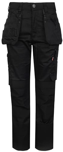 TuffStuff - Proflex Work Trousers, Black - 38 Waist, Long 32.5 Length - Heavy-Duty Tradesman Trousers with Knee Pad Pockets & Tuck-Away Holster Pockets - 260gsm Full Stretch Fabric, Slim Fit Design