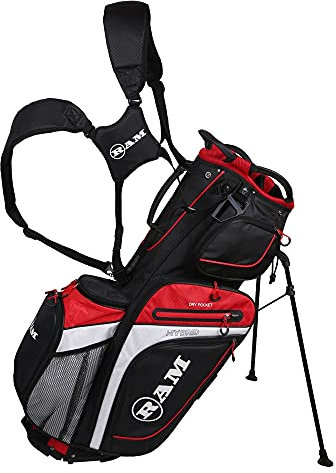 Ram Golf Hybrid Stand/Trolley Golf Bag with 14 Way Divider, Black/Red