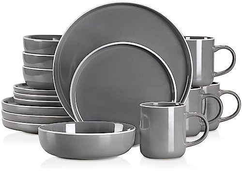 Tafelservice Steingut, vancasso SESAM Geschirrservice, 16 teiliges Kombiservice, mit Kuchentellern, Flachtellern, Kaffeetassen und Schalen, Scandinavian Design für 4-12 Personen