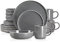 vancasso SESAM Dark Grey Dinner Set- 16 Pieces Stoneware Dinnerware Set, Sesame Glaze Ceramic Combination Set with Dinner Plate/Dessert Plate/Soup Bowl/Mug, Service for 4