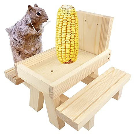 YSISLY Eichhörnchen Feeder Tisch aus Holz - Niedlicher Picknicktisch für draussen Innen mit Regenschirm zur Außenlagerung von Nüssen, Früchten, Beeren (kein roter Regenschirm)