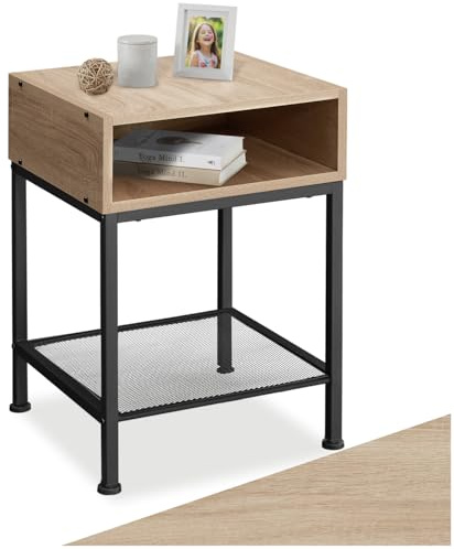 tectake® Mesa Auxiliar Salon con Bandeja Superior, Mesita Auxiliar, Mesa para Sofa, Mesitas de Noche, Decoracion Hogar - 40,5 x 40,5 x 59 cm Madera Industrial Clara, Roble Sonoma