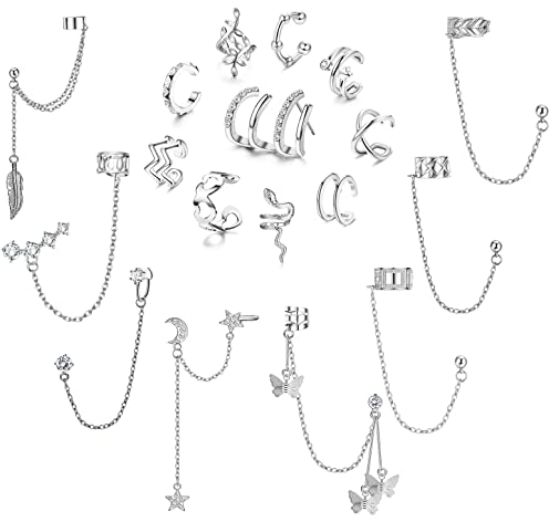 Diamday 18Pcs Helix Knorpel Clip-On Wrap Ohrringe & Manschetten Set