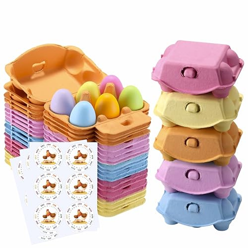 Half Dozen Colored Egg Cartons 20 Pack, Natural Pulp Paper Egg Cartons 6 Count for Chicken Eggs Reusable, Blank Colorful Easter Color Storage Tray for Holds Up to Six 6 Egg Holder Basket Cardboard