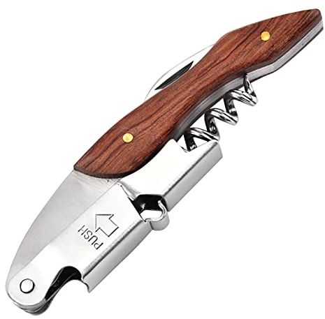WUDQIJI Wooden Waiter's Knife Bottle Opener Professional Corkscrew All-in-One Stainless Steel Wine Opener Waiter Corkscrew Wine Opener Sommelier Knife with Foil Cutter for Sommeliers Waiters