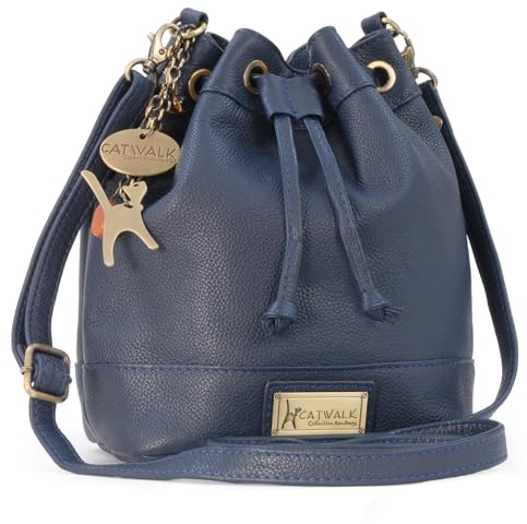 Catwalk Collection Handbags - Damen Leder Umhängetasche Mittelgroß - Beuteltasche/Handtasche - Verstellbarer Schultergurt - Rochelle - Blau