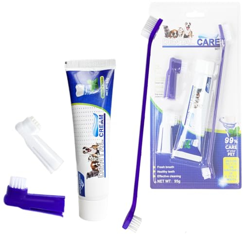 4-Teiliges Hund Zahnpflege Hundezahnbürste Hundezahnpasta Fingerzahnbürste für Haustier Hunde Katzen Zahnreinigungsset für Zähne & Zahnfleisch Zur optimalen Zahnreinigung bei Mundgeruch Zahnstein