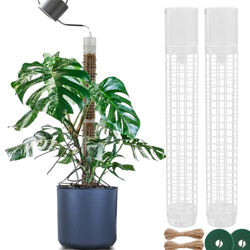 BDHHFAM Selbstbewässerung moosstab - 2 x 44cm ausziehbare Pflanzenstützen für Zimmerpflanzen - 80 cm Kunststoff-Moosstab für das Training von Pflanzen, die nach Oben Klettern-Verwendung mit Moospolst