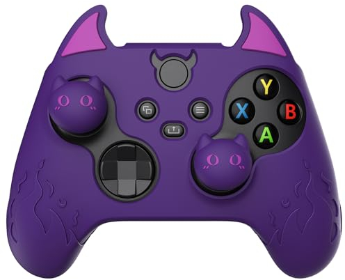 PlayVital Cover Silicone per Xbox Series X S Controller,Carino Demone Custodia Skin Antiscivolo Gomma Protettiva per Xbox Core Joystick&Copri Levette Analogiche-Viola