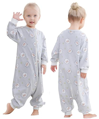 HAHASHOW Saco De Dormir De Verano Para Bebé Con Piernas Algodón Súper Suave Con Mangas Largas Manta Portátil Envolver Para Niña y Niño 2-4 Años 100 Gris