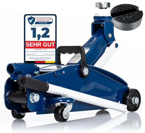 NTG Hydraulischer Wagenheber 2T (2000 kg) - TÜV Zertifiziert - mit Nut-Gummiauflage, Rangierwagenheber 130–330 mm Hubhöhe für Auto, PKW, SUV – Wagenheber aus Stahl mit Gummipad für sicheren Halt