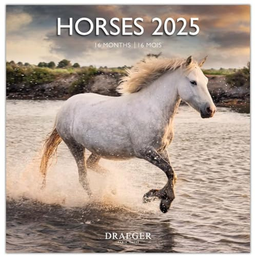 DRAEGER PARIS 1886 - Gran calendario mural 29x29 cm 2025-7 idiomas - Septiembre 2024 a diciembre 2025-12 fotografías disponibles en varios temas - Caballos - Nota de cita, cumpleaños