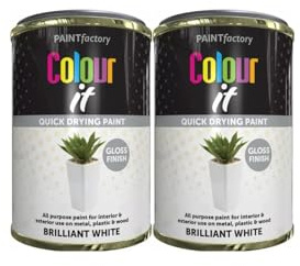 DIOXSTAR Brilliant White Tin Paint, Gloss Finish, Quick Drying Paint, Suitable for Indoor and Outdoor Use on Metal, Wood, Long Lasting Protection, 300ml (2 PCS)
