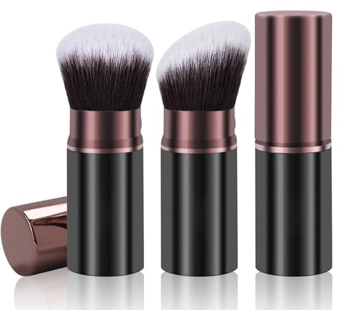 Retractable Kabuki Makeup Brushes, Travel Powder Foundation Professional Makeup Brush Set 2 Pack for Blush, Liquid, Cream, Cosmetics, Loose Powder